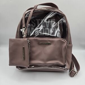 Steve Madden Dusty Pink Faux Leather Clear Front Backpack w/ Clutch Change Purse